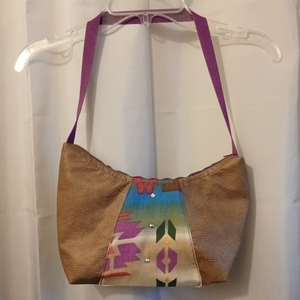 New Faux Leather Southwestern Shoulder Bag Purse Blue Brown Crescent Baguette